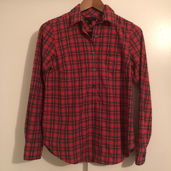 J.Crew red Tartan popover sz 00. - Picture 6 of 8